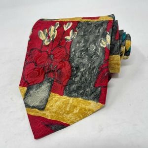 Ermenegildo Zegna 100% Silk Men's Neck Tie Floral & Geometric Red Z-792-200